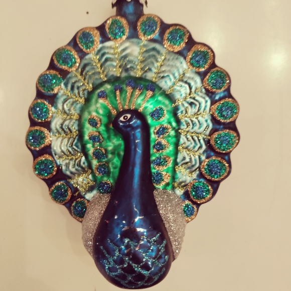 Blown Glass Peacock Christmas Ornament - Picture 3 of 3